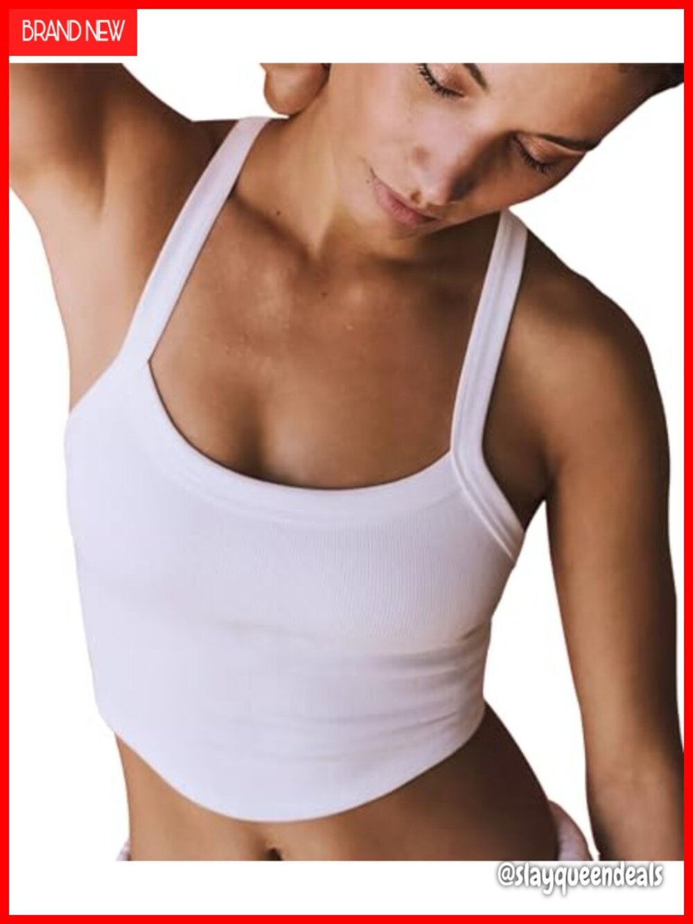 Seamless Ribbed Crop Tank Top Athletic Scoop Neck Spaghetti Strap Cami